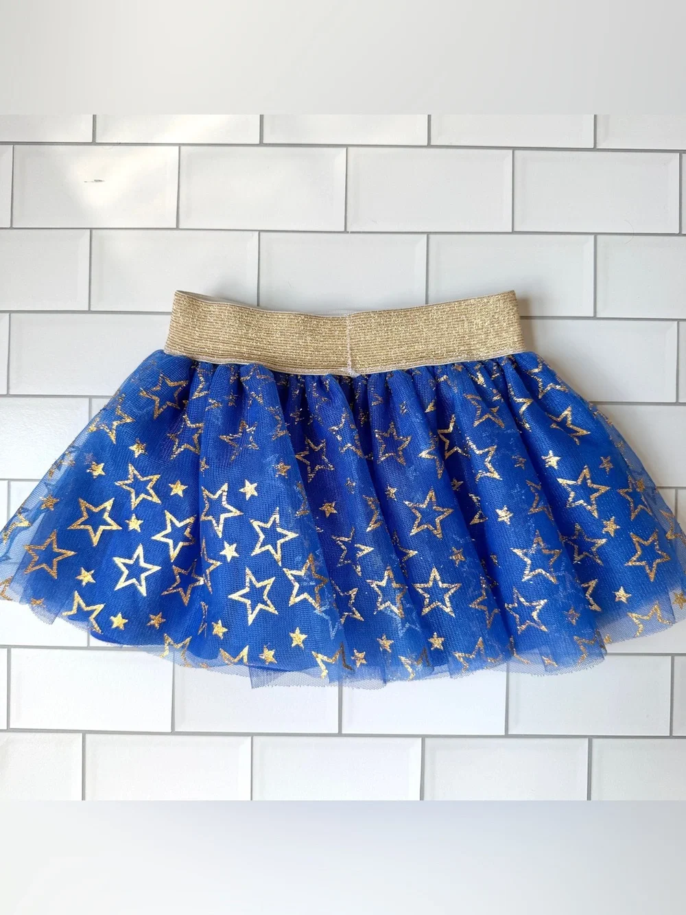 2T🌟 Wonder Woman Toddler Girls Tulle Blue & Gold Lurex Stars Layered Skirt
